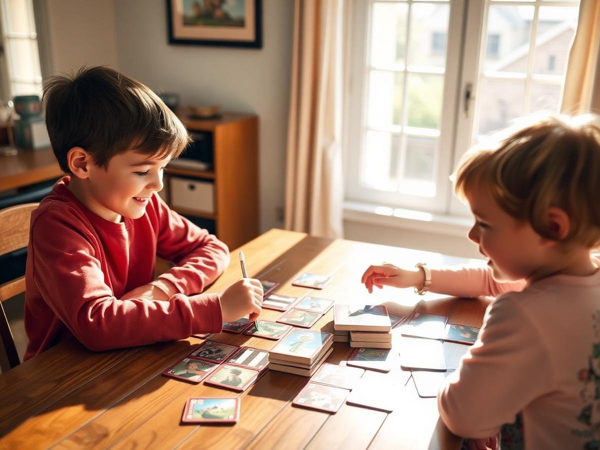 Family learning to play a trading card game